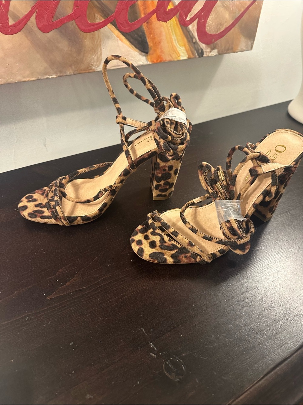 Leopard Print Strappy Block Heel Sandals - Women